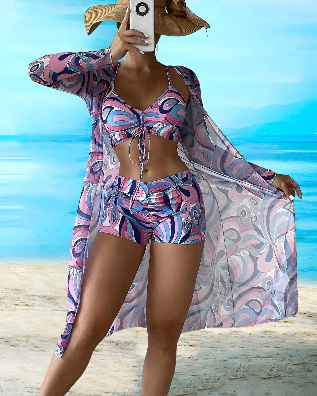 Women 3 Piece Floral Bikini Set with Cover Up | Nova