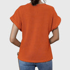 Women's openwork blouse short sleeve round neck loose fit, decorative perforated knit