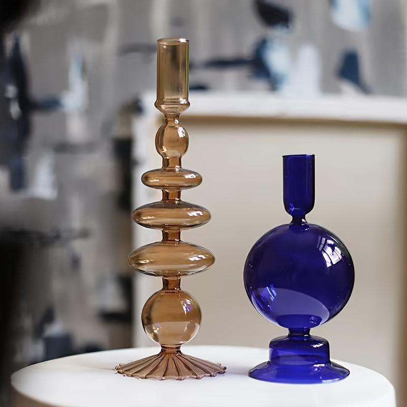 Glass candlestick set minimalist lacquered table decor for romantic dinner