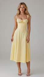 Women's floral midi dress with corset bodice and side slit skirt
