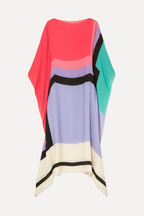 Women geometric print kaftan maxi dress with batwing sleeves and asymmetric hem