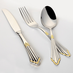 Gold finish stainless steel cutlery set, 24 or 48 piece with engraved pattern