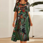 Women's short sleeve midi dress, loose fit mid-calf length casual summer dress