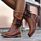 Women heeled calf boots with stability block heel in brown black and grey