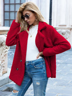 Women's mid-length coat with classic lapel collar, tailored fit outerwear