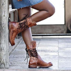 Women heeled calf boots with stability block heel in brown black and grey