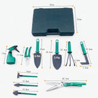 10-piece gardening tool set with hard carry case and ergonomic floral-pattern handles