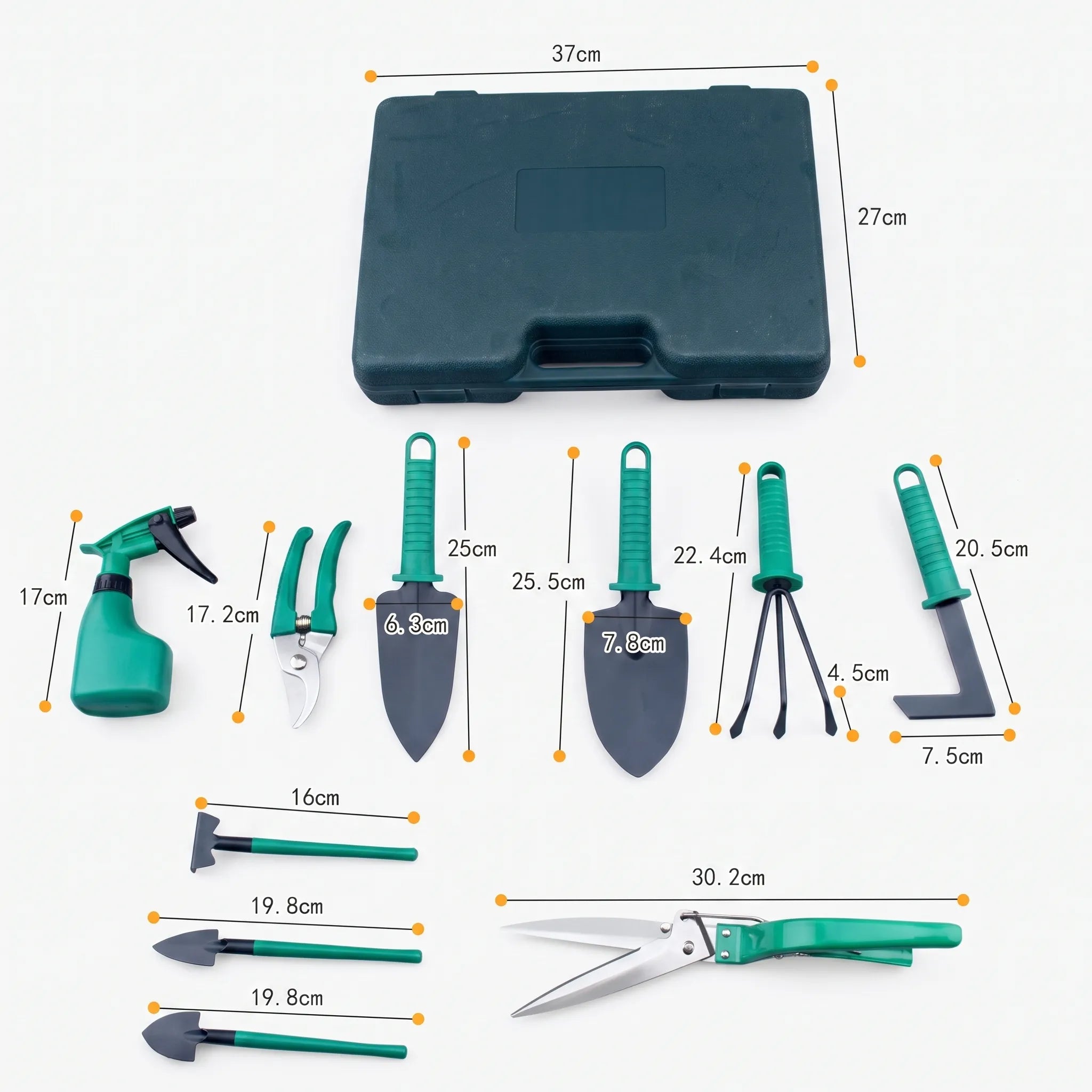 10-piece gardening tool set with hard carry case and ergonomic floral-pattern handles