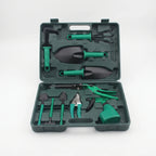 10-piece gardening tool set with hard carry case and ergonomic floral-pattern handles