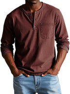 Men's long sleeve henley shirt, casual relaxed fit, available in multiple colors