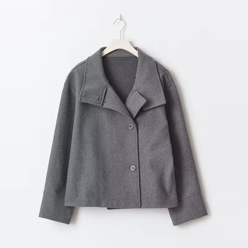 Women's short double-breasted coat in black, navy, beige and dark grey, classic fit
