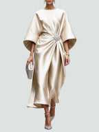 Women's maxi dress with boat neck and midi sleeves, formal occasion