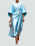 Women's maxi dress with boat neck and midi sleeves, formal occasion
