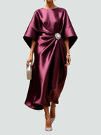 Women's maxi dress with boat neck and midi sleeves, formal occasion