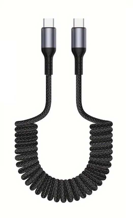 USB-C spring charging cable 100W fast charge tangle-free coiled design buy 1 get 1 free