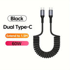 USB-C spring charging cable 100W fast charge tangle-free coiled design buy 1 get 1 free