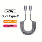 USB-C spring charging cable 100W fast charge tangle-free coiled design buy 1 get 1 free