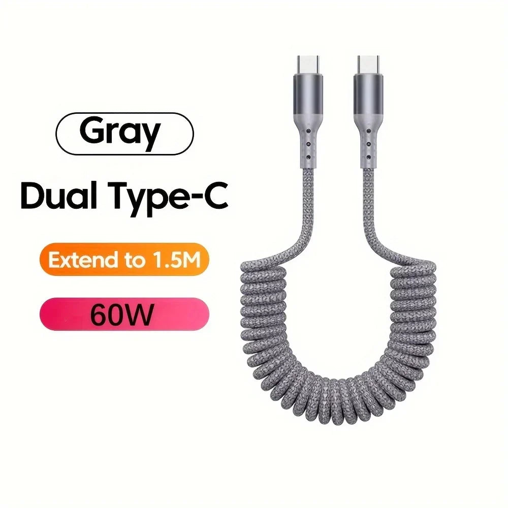 USB-C spring charging cable 100W fast charge tangle-free coiled design buy 1 get 1 free