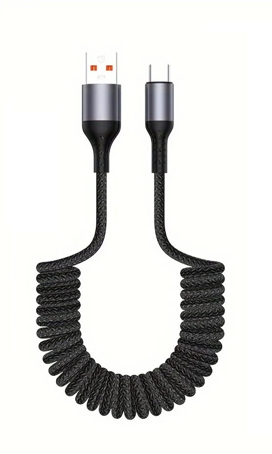 USB-C spring charging cable 100W fast charge tangle-free coiled design buy 1 get 1 free