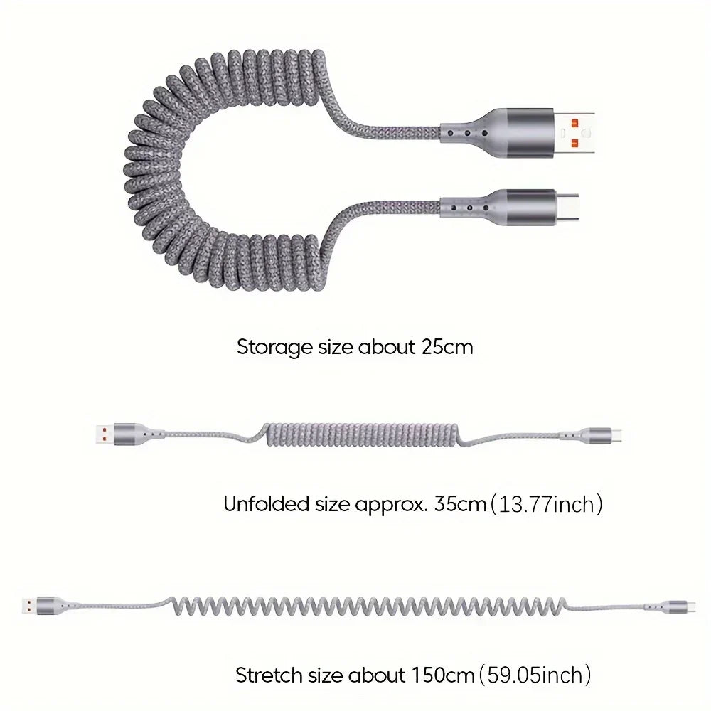 USB-C spring charging cable 100W fast charge tangle-free coiled design buy 1 get 1 free
