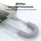 USB-C spring charging cable 100W fast charge tangle-free coiled design buy 1 get 1 free