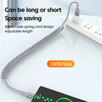 USB-C spring charging cable 100W fast charge tangle-free coiled design buy 1 get 1 free