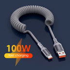 USB-C spring charging cable 100W fast charge tangle-free coiled design buy 1 get 1 free