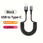 USB-C spring charging cable 100W fast charge tangle-free coiled design buy 1 get 1 free