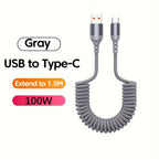 USB-C spring charging cable 100W fast charge tangle-free coiled design buy 1 get 1 free