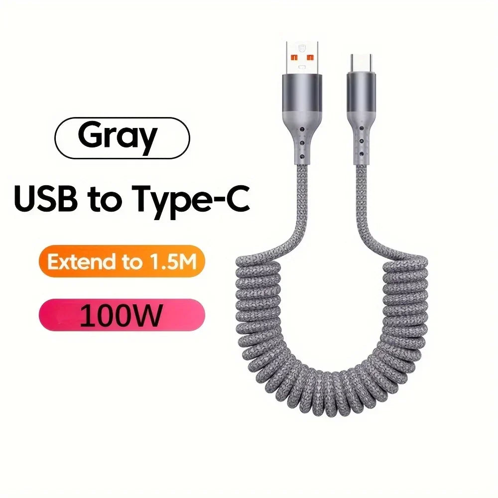 USB-C spring charging cable 100W fast charge tangle-free coiled design buy 1 get 1 free