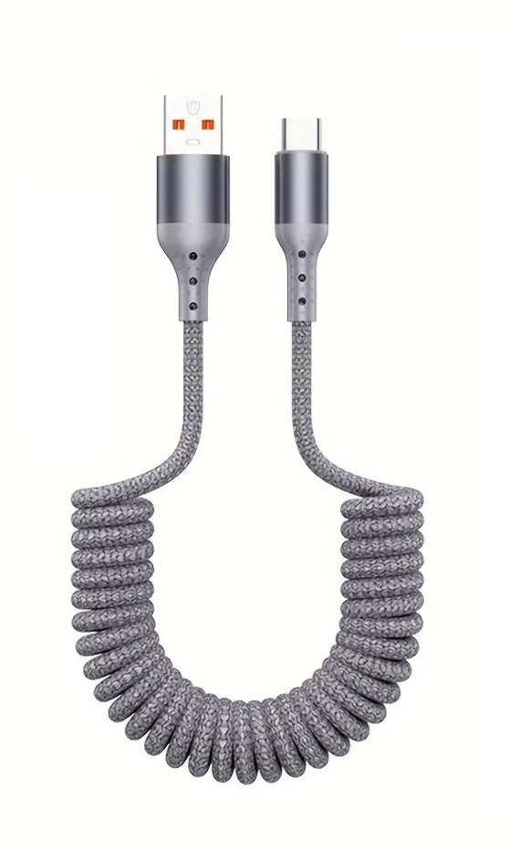 USB-C spring charging cable 100W fast charge tangle-free coiled design buy 1 get 1 free