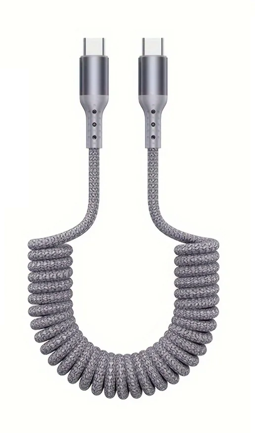 USB-C spring charging cable 100W fast charge tangle-free coiled design buy 1 get 1 free