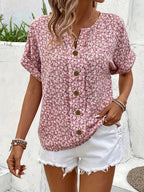 Women floral button-up blouse loose fit short sleeve casual top