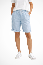 Women's linen capri pants relaxed fit with elastic drawstring waist, everyday casual wear