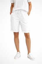 Women's linen capri pants relaxed fit with elastic drawstring waist, everyday casual wear