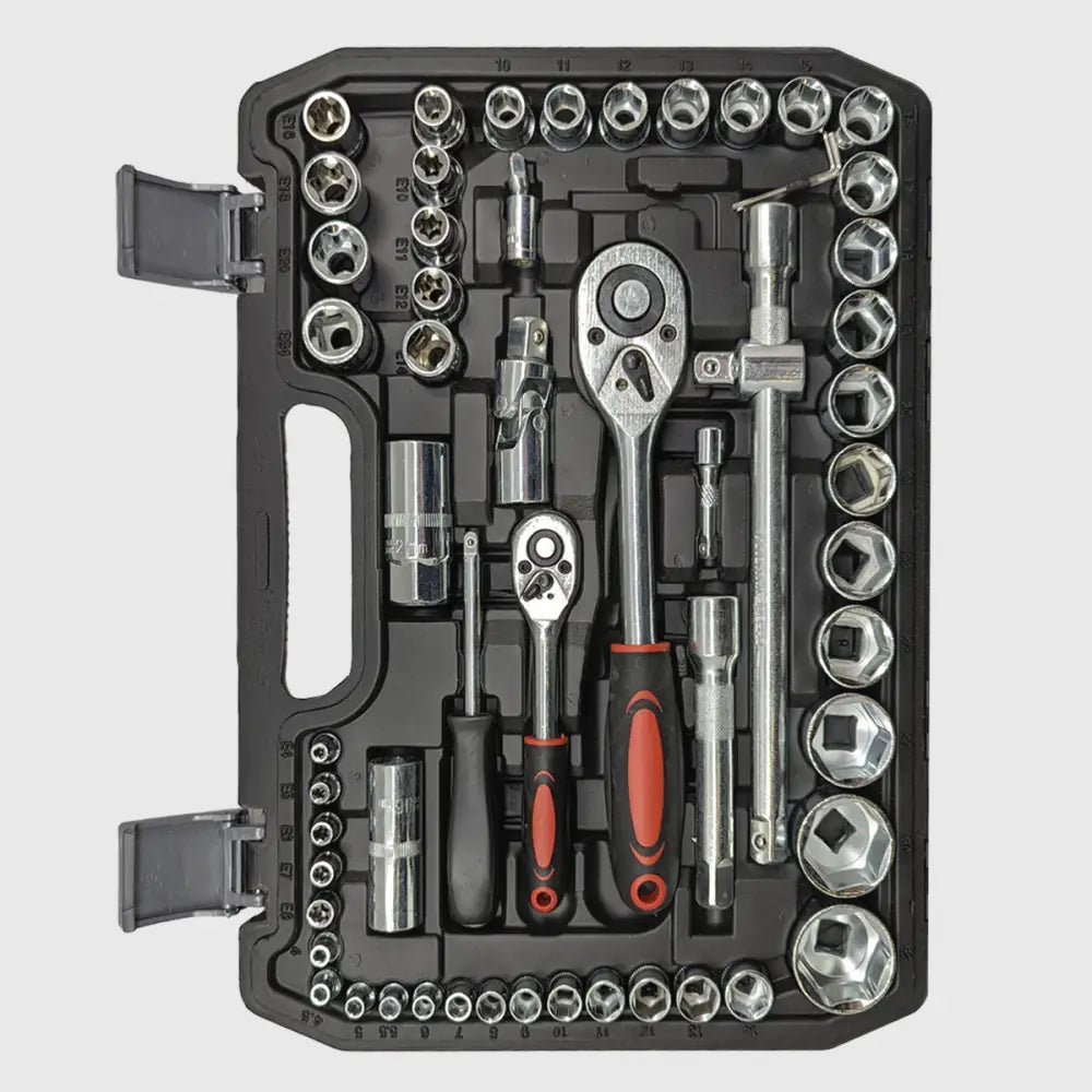 108-piece ratchet socket set chrome vanadium with 1/2 and 1/4 inch drive and Torx sockets
