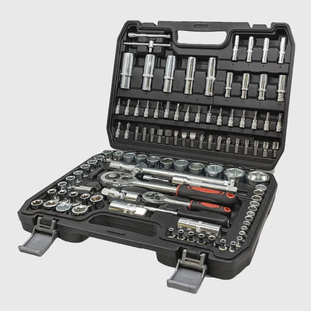 108-piece ratchet socket set chrome vanadium with 1/2 and 1/4 inch drive and Torx sockets