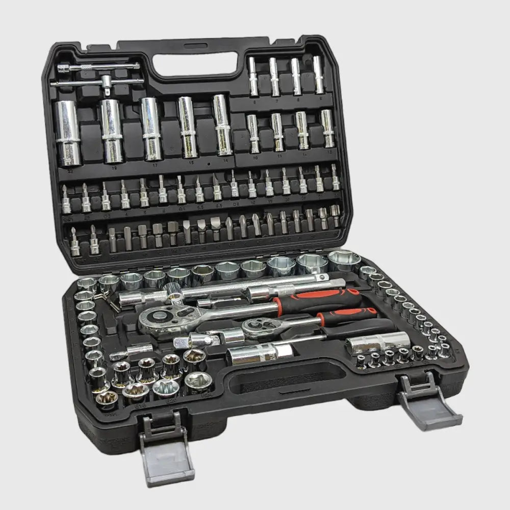 108-piece ratchet socket set chrome vanadium with 1/2 and 1/4 inch drive and Torx sockets
