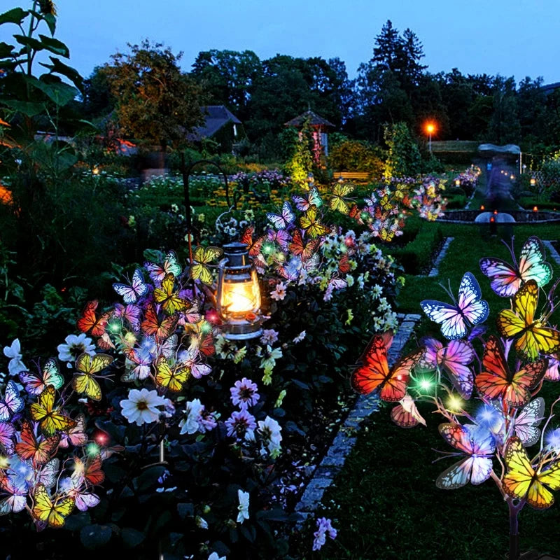 Solar butterfly lights outdoor garden decor, IP65 waterproof, 56 LED warm and colorful