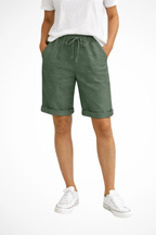 Women's linen capri pants relaxed fit with elastic drawstring waist, everyday casual wear