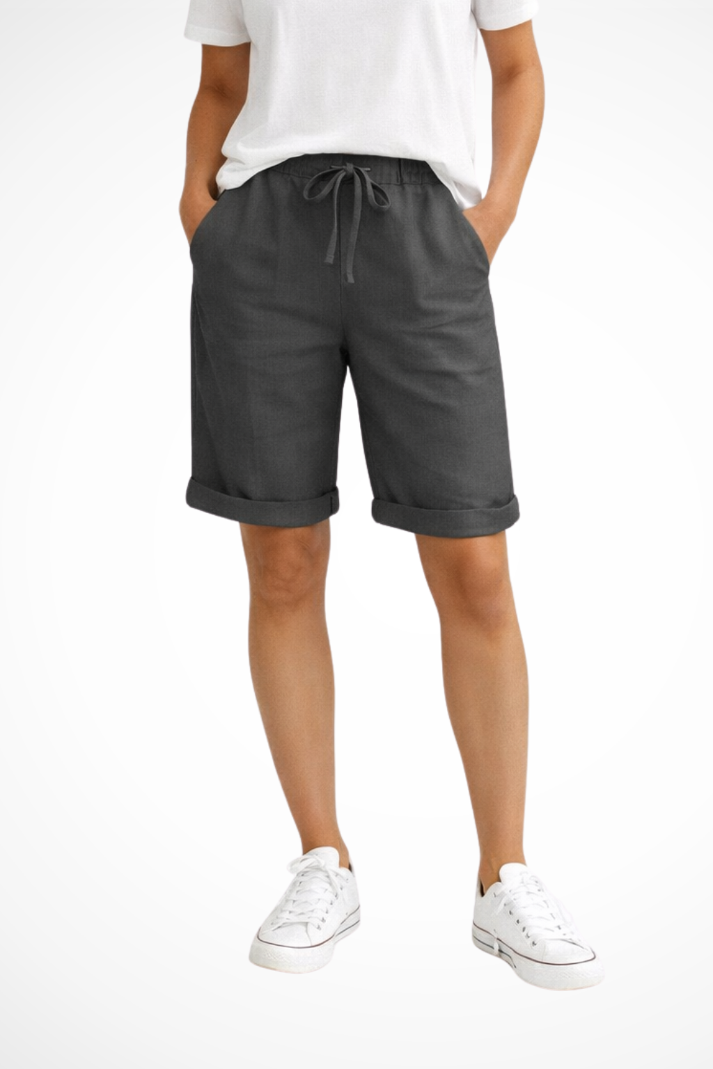 Women's linen capri pants relaxed fit with elastic drawstring waist, everyday casual wear