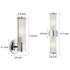 Modern wall lamp with cylindrical ribbed clear glass shade in chrome or gold finish