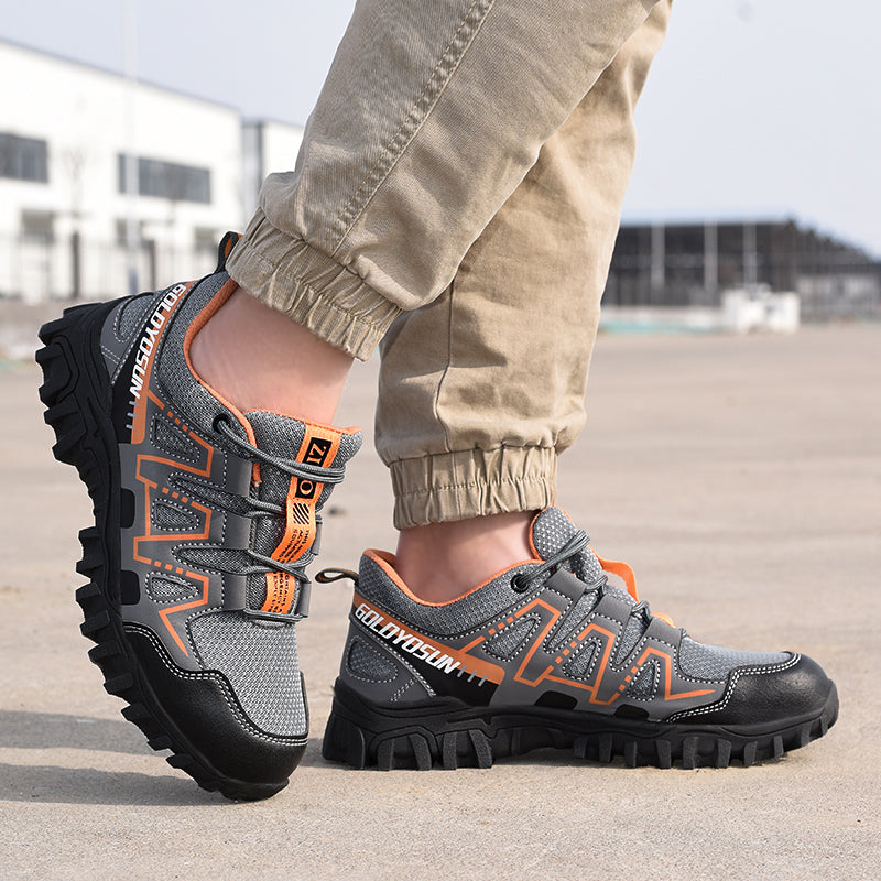 Safety shoes with steel toe cap, anti-slip puncture-resistant sole, breathable mesh upper