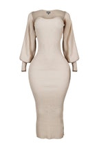 Women Long Sleeve Midi Dress Bodycon Balloon Sleeves | Soraya