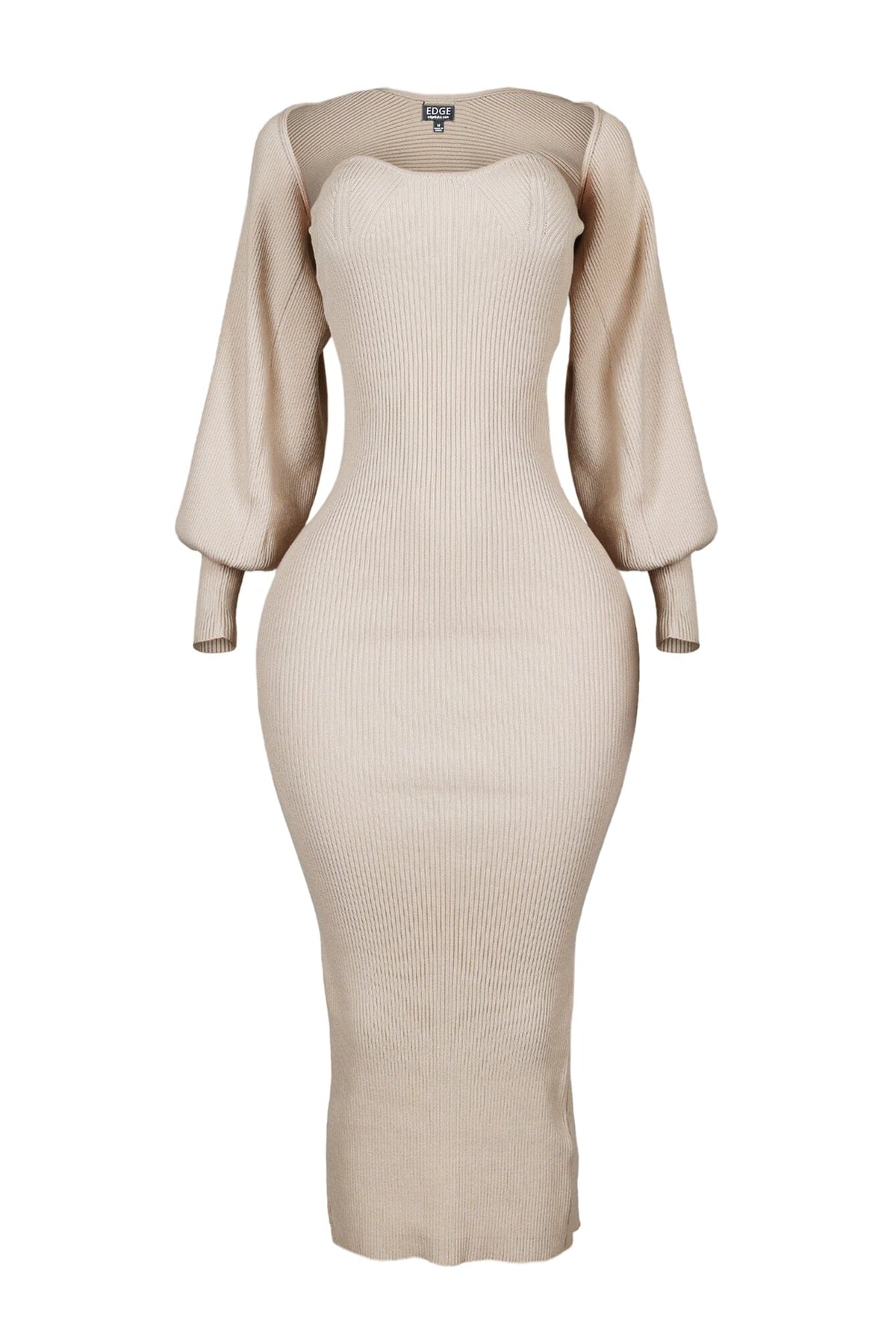Women Long Sleeve Midi Dress Bodycon Balloon Sleeves | Soraya