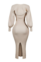 Women Long Sleeve Midi Dress Bodycon Balloon Sleeves | Soraya