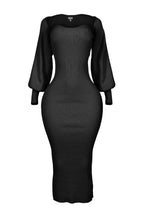 Women Long Sleeve Midi Dress Bodycon Balloon Sleeves | Soraya