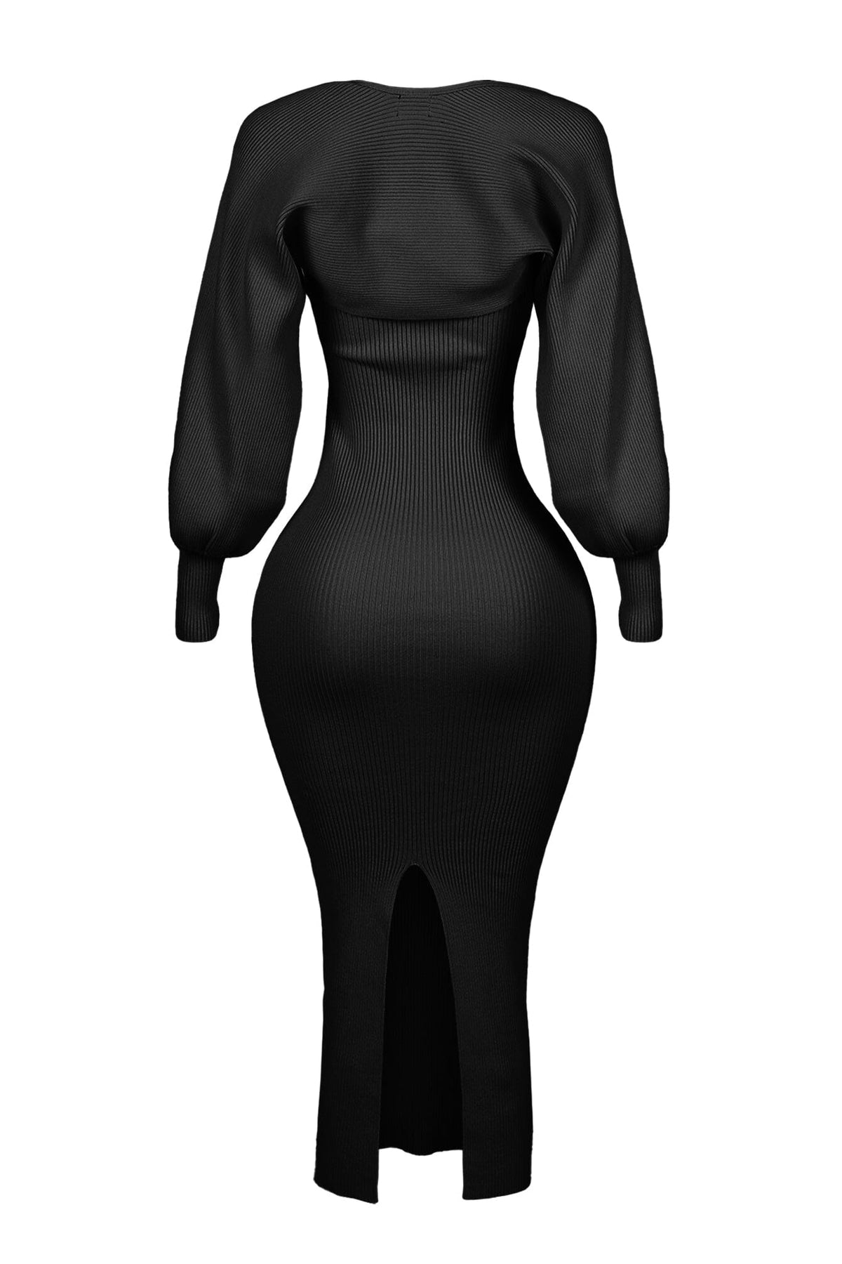 Women Long Sleeve Midi Dress Bodycon Balloon Sleeves | Soraya
