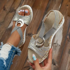 Women sandals buckle strap slip on flat lightweight breathable