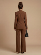 Women 2 Piece Suit stand collar tailored jacket with flared trousers